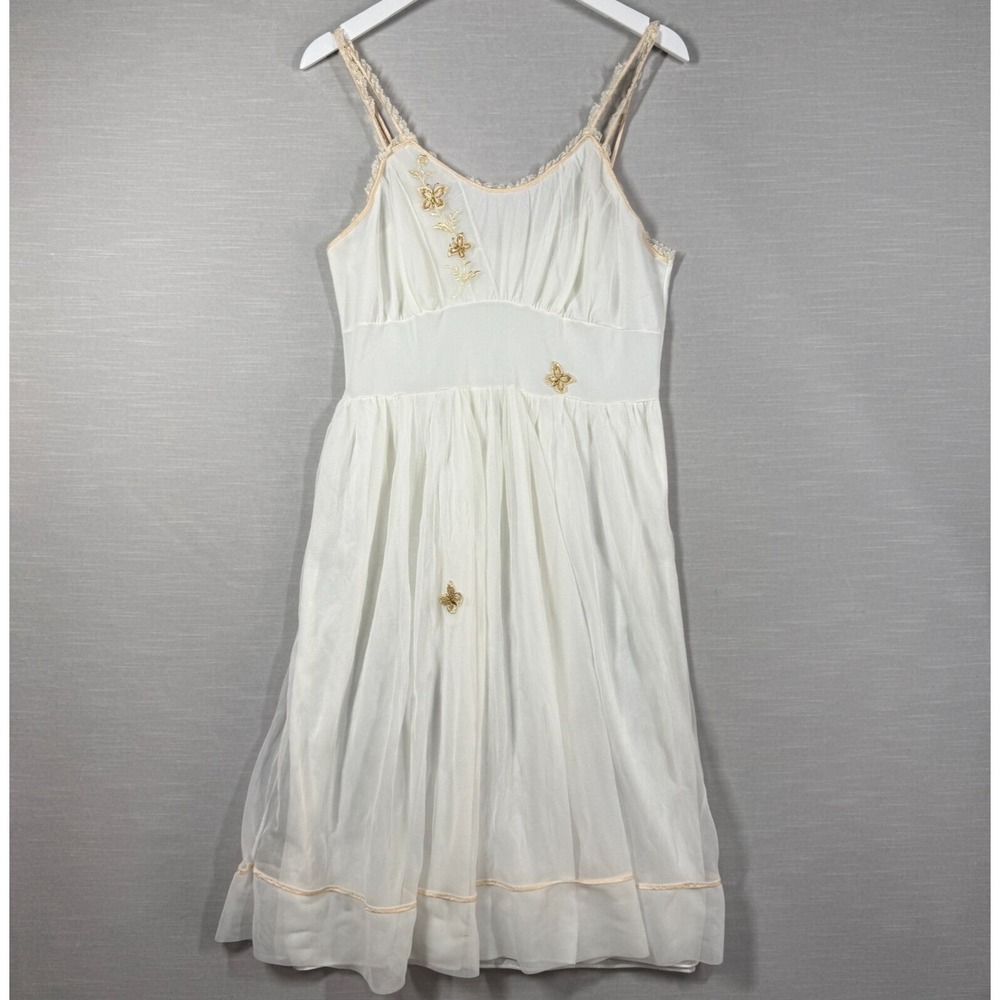 Vintage D'Signer Dress Womens S White Lace Butterfly Flowy Cottage Core Fairy